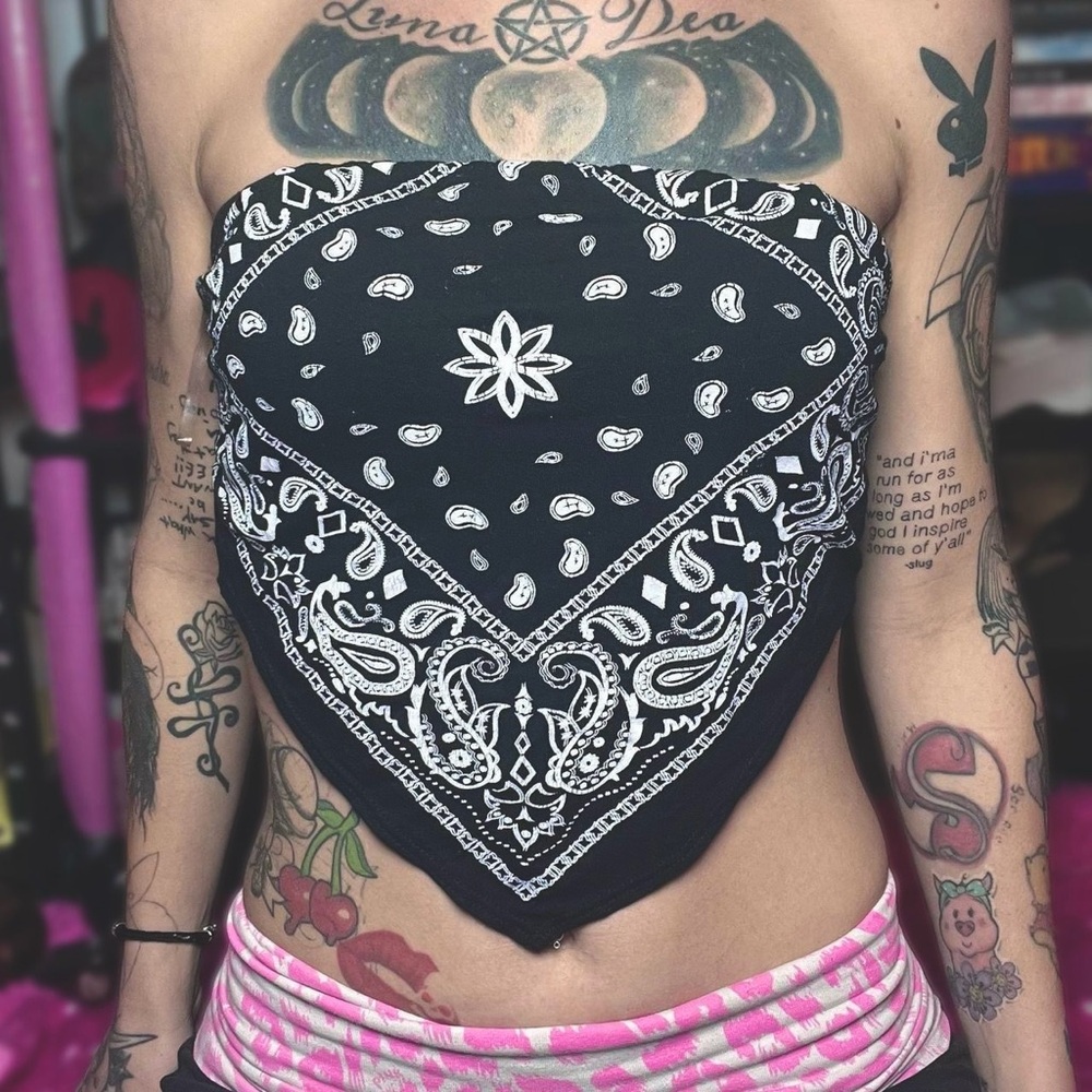 Papermoon Bandana Paisley Black White Tube Top Size Small